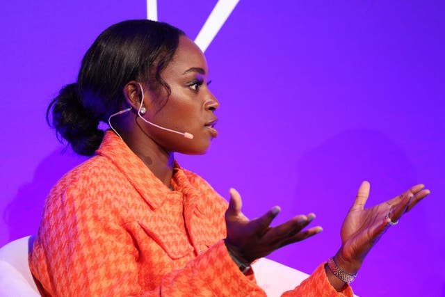 <p>Sloane Stephens speaks during a women's health panel discussion at WTA's "Her Health Advantage" Event</p>