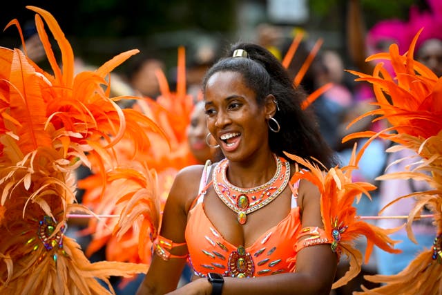 <p>Dancers in colourful costumes perform at the Notting Hill Carnival in London</p>