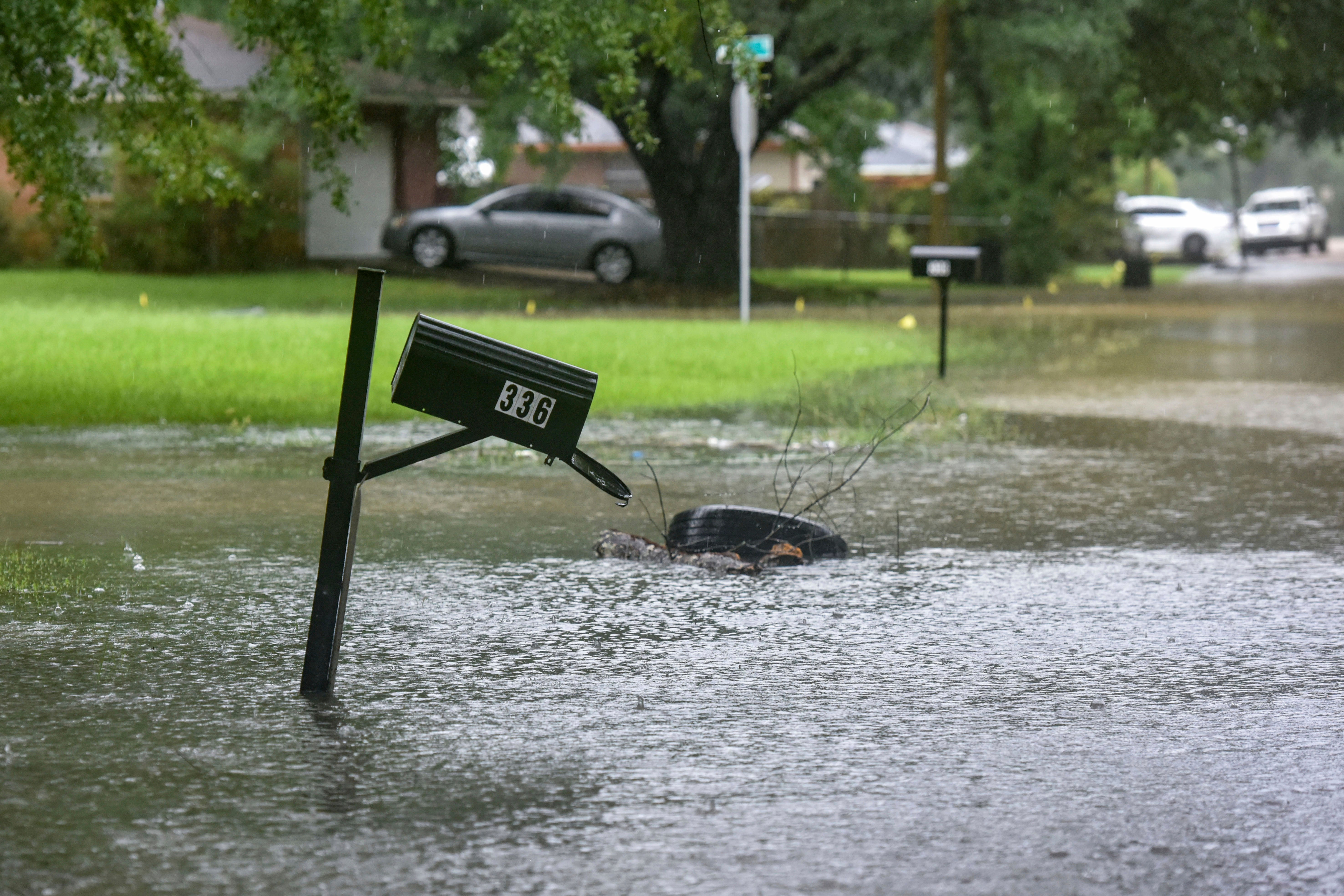 A mailbox stands in floodwaters from heavy rains in northeast Jackson, Mississippi, on Wednesday