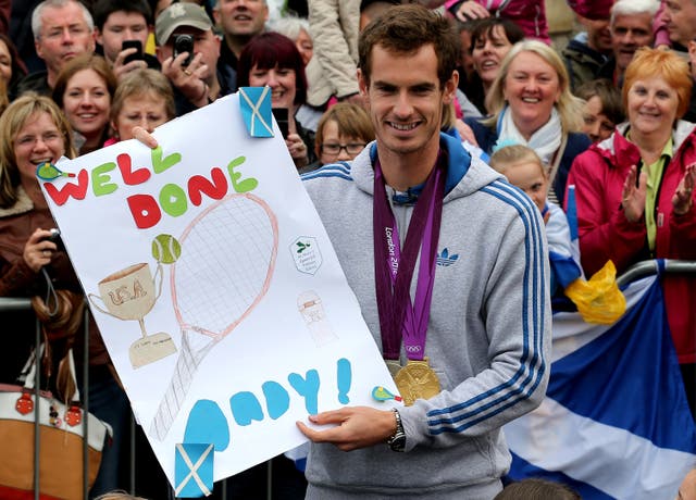 Andy Murray pictured during celebrations in Dunblane following his Olympics and US Open triumphs in 2012 (Andrew Milligan/PA)