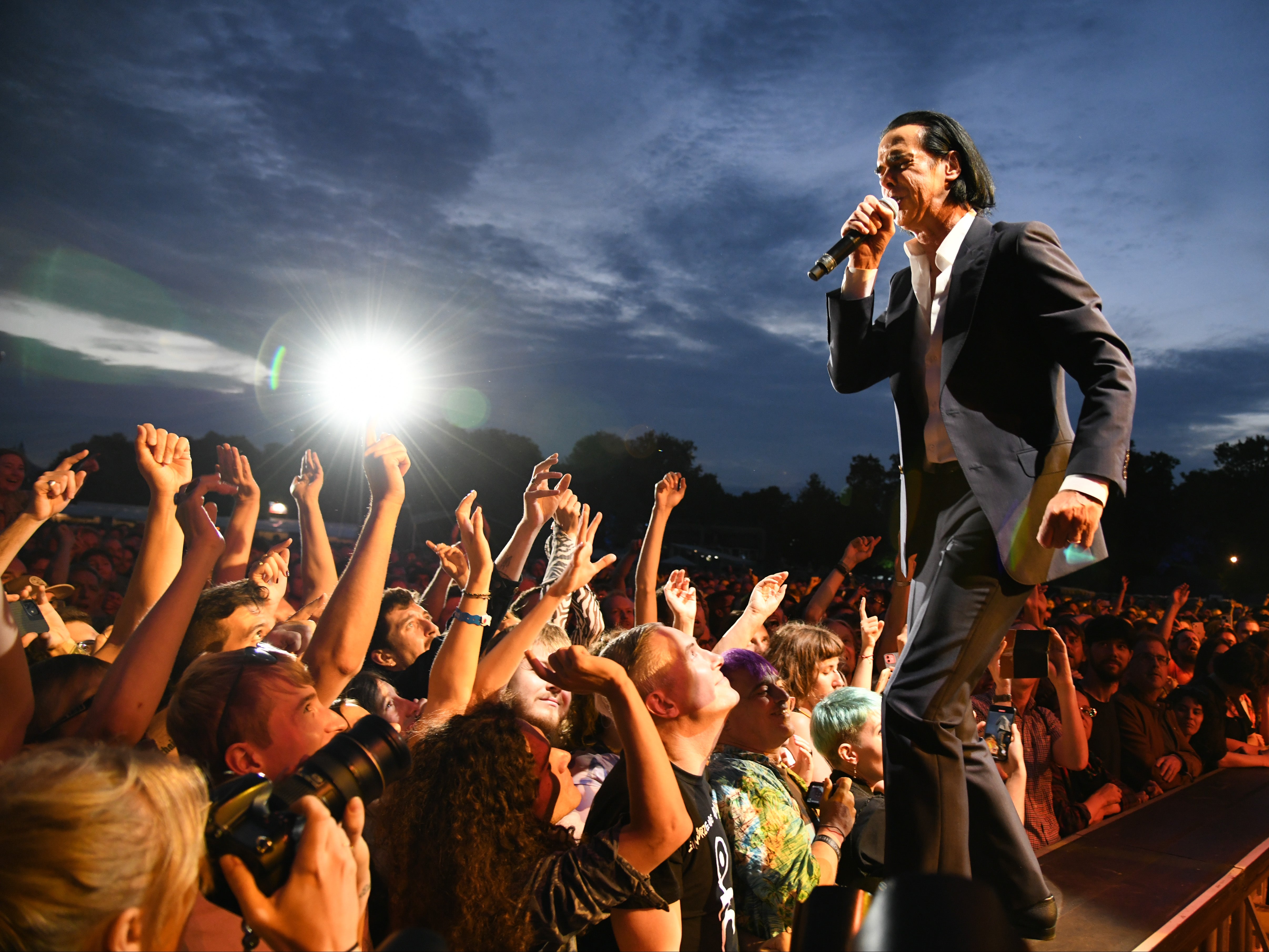 Nick Cave performing at All Points East festival in London