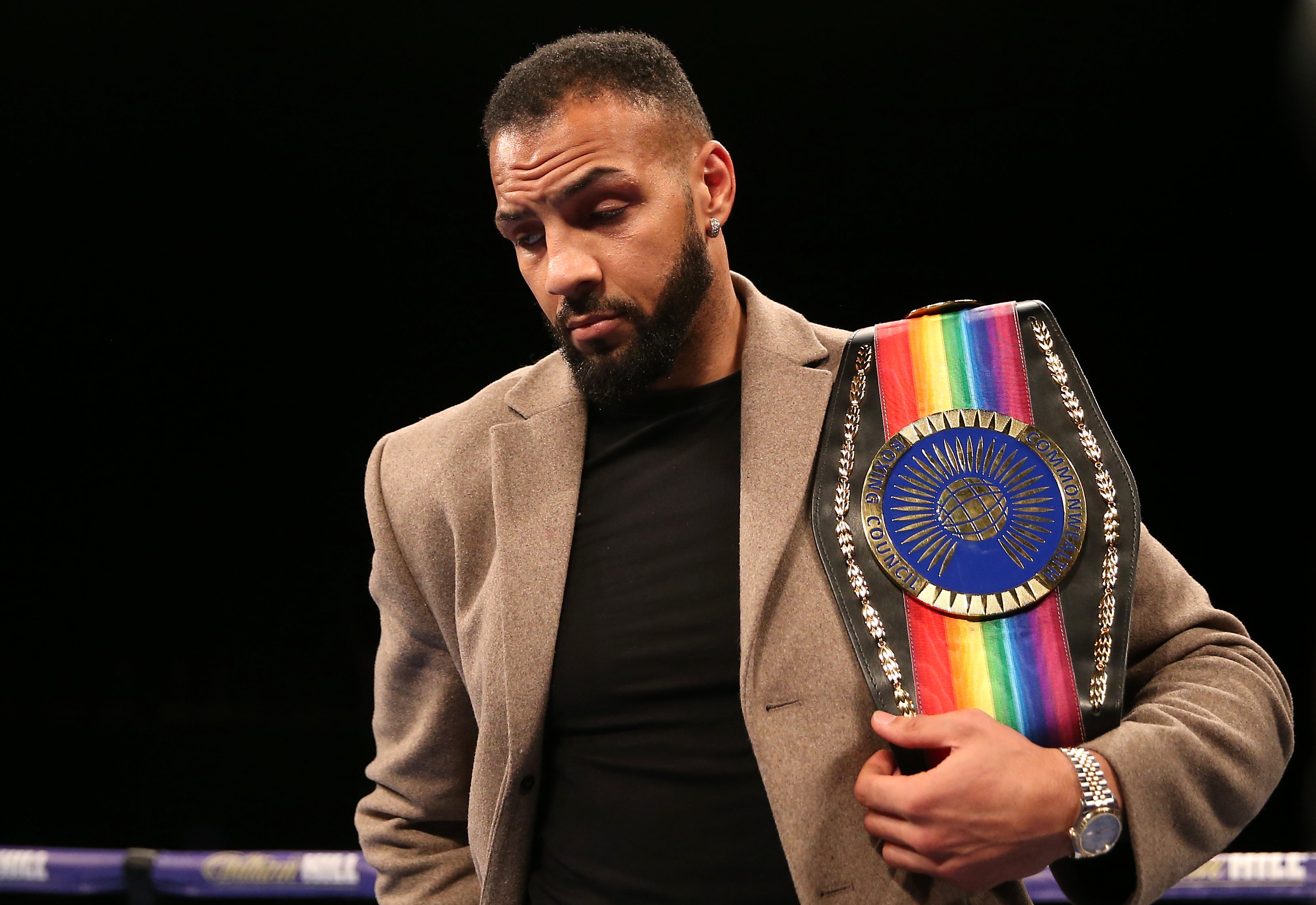 Wadi Camacho with his commonwealth belt at The O2 Arena, London (PA)