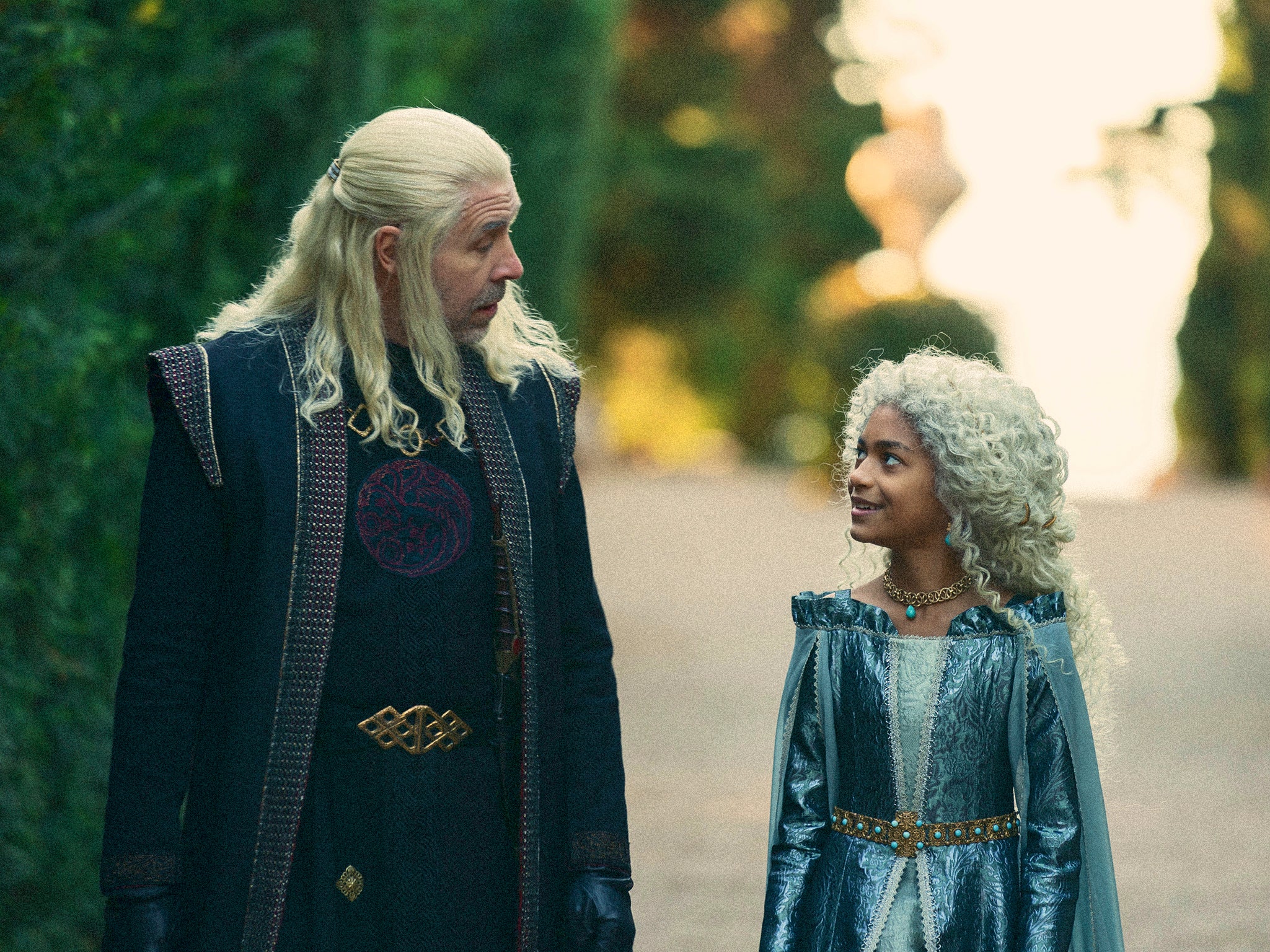 Paddy Considine and Nova Foueillis-Mosé as Viserys and Laena in ‘House of the Dragon’