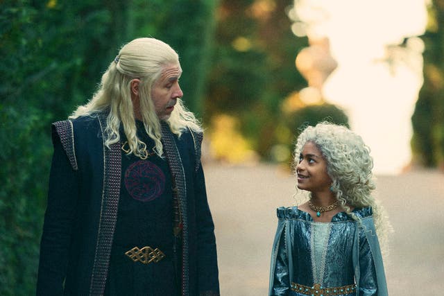 <p>Paddy Considine and Nova Foueillis-Mosé as Viserys and Laena in ‘House of the Dragon’ </p>