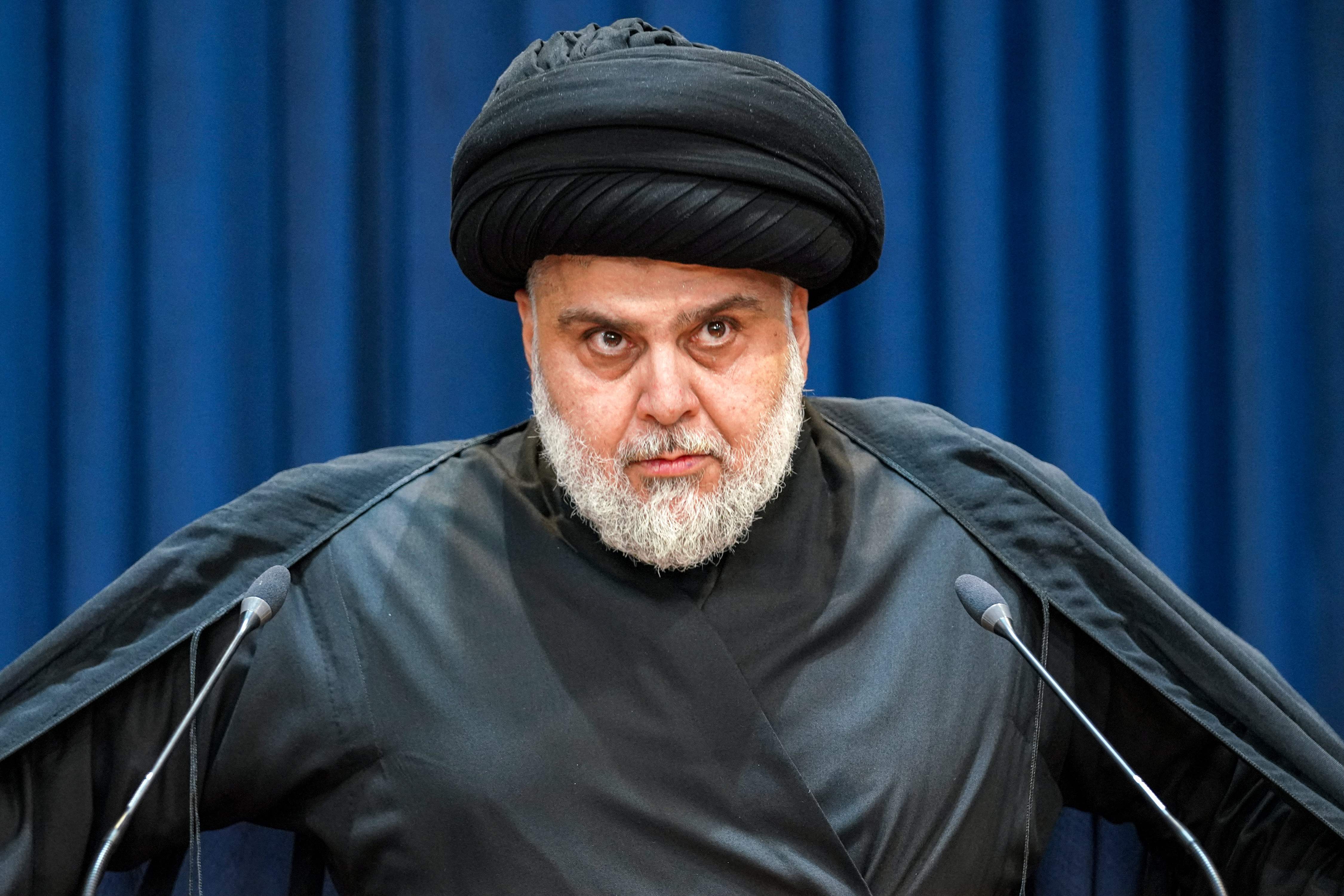 Shia Muslim cleric Moqtada al-Sadr gives a speech in the holy city of Najaf