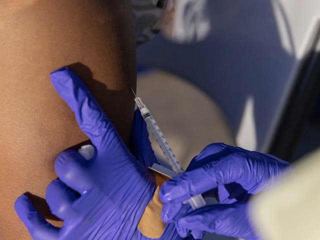 <p>A patient receives a vaccine for Monkeypox </p>