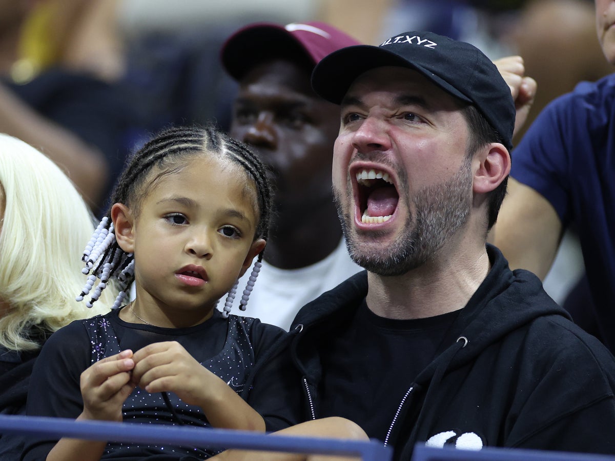 Serena Williams' toddler daughter and husband Alexis Ohanian at the Day at  the Drive tennis event