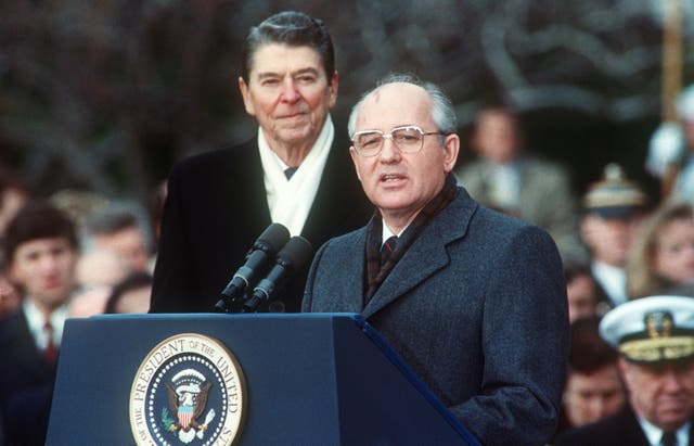 <p>In December 1987 Gorbachev and Reagan signed critical nuclear arms treaty</p>