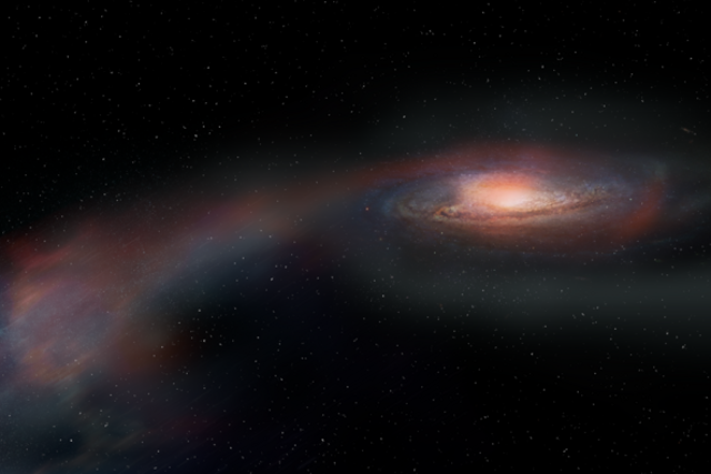 <p>An artists conception of the “dead” galaxy SDSS J1448+1010, where all star formation has ceased</p>