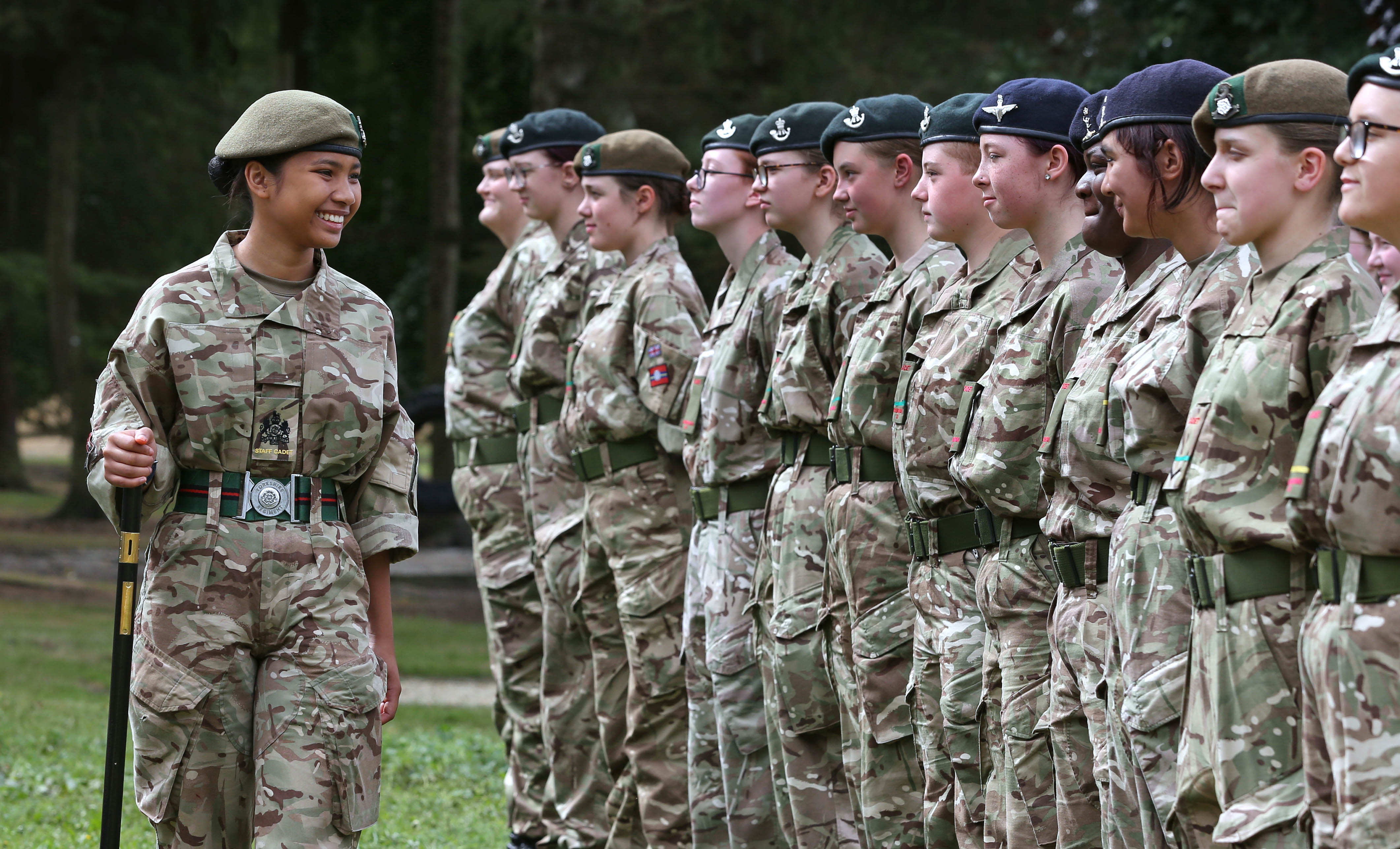 Ashanti Mai Holden inspects the Yorkshire Army cadets (Reserve Forces’ and Cadets’ Associations/PA)