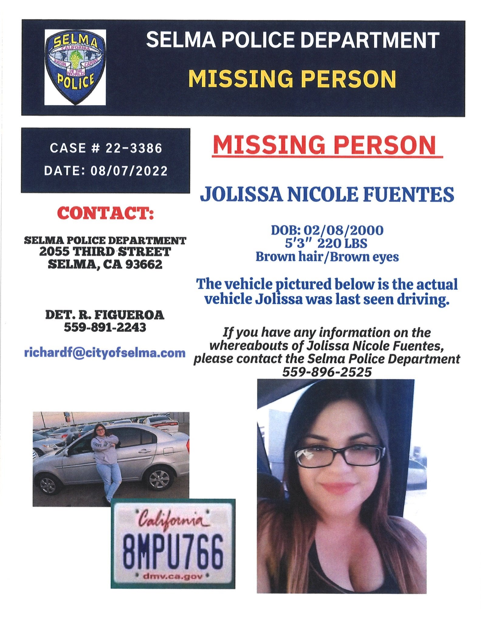 A missing person flyer for Jolissa Fuentes