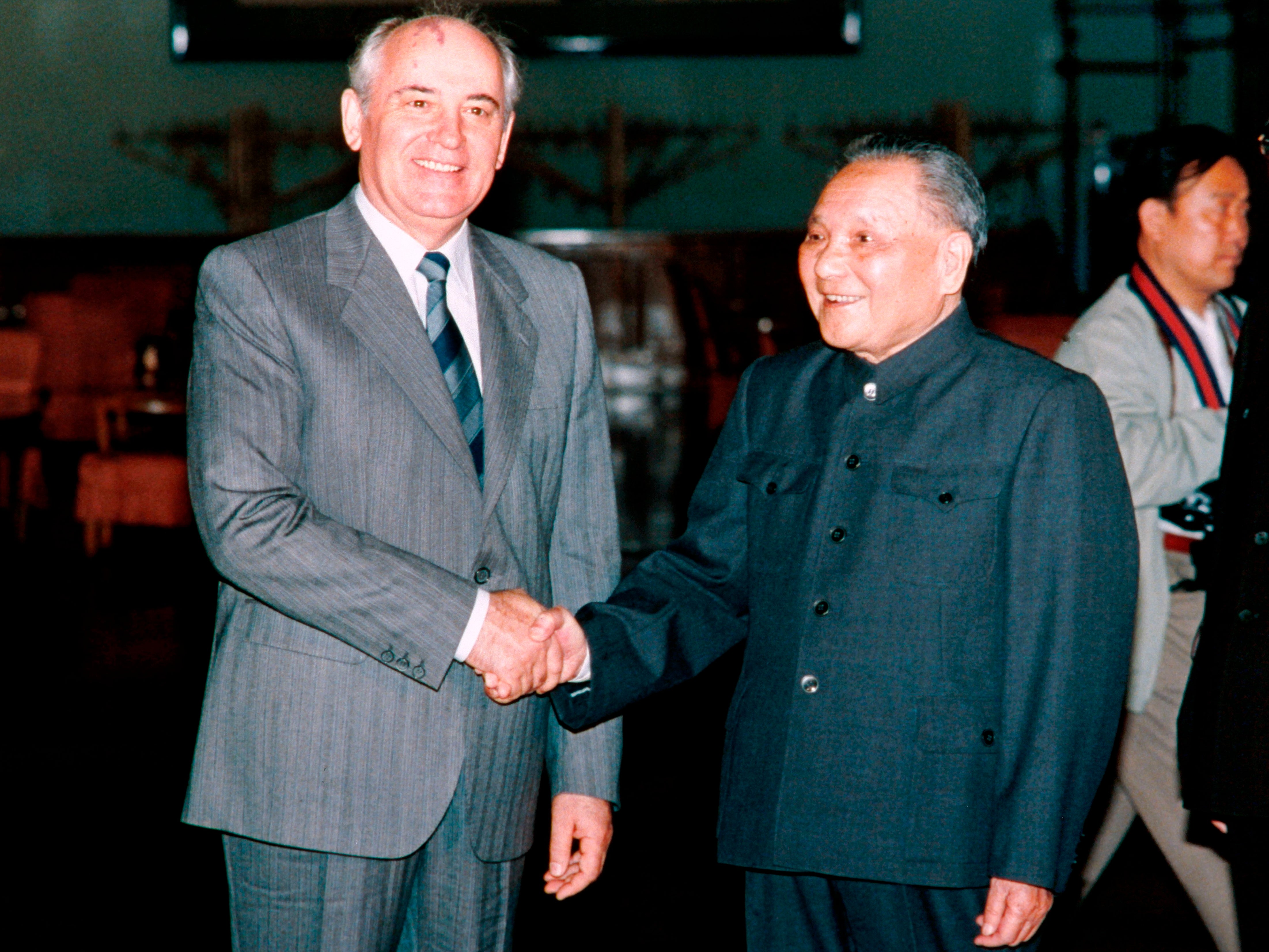 Gorbachev with Deng Xiaoping, the Chinese leader at the time, in Beijing in 1989