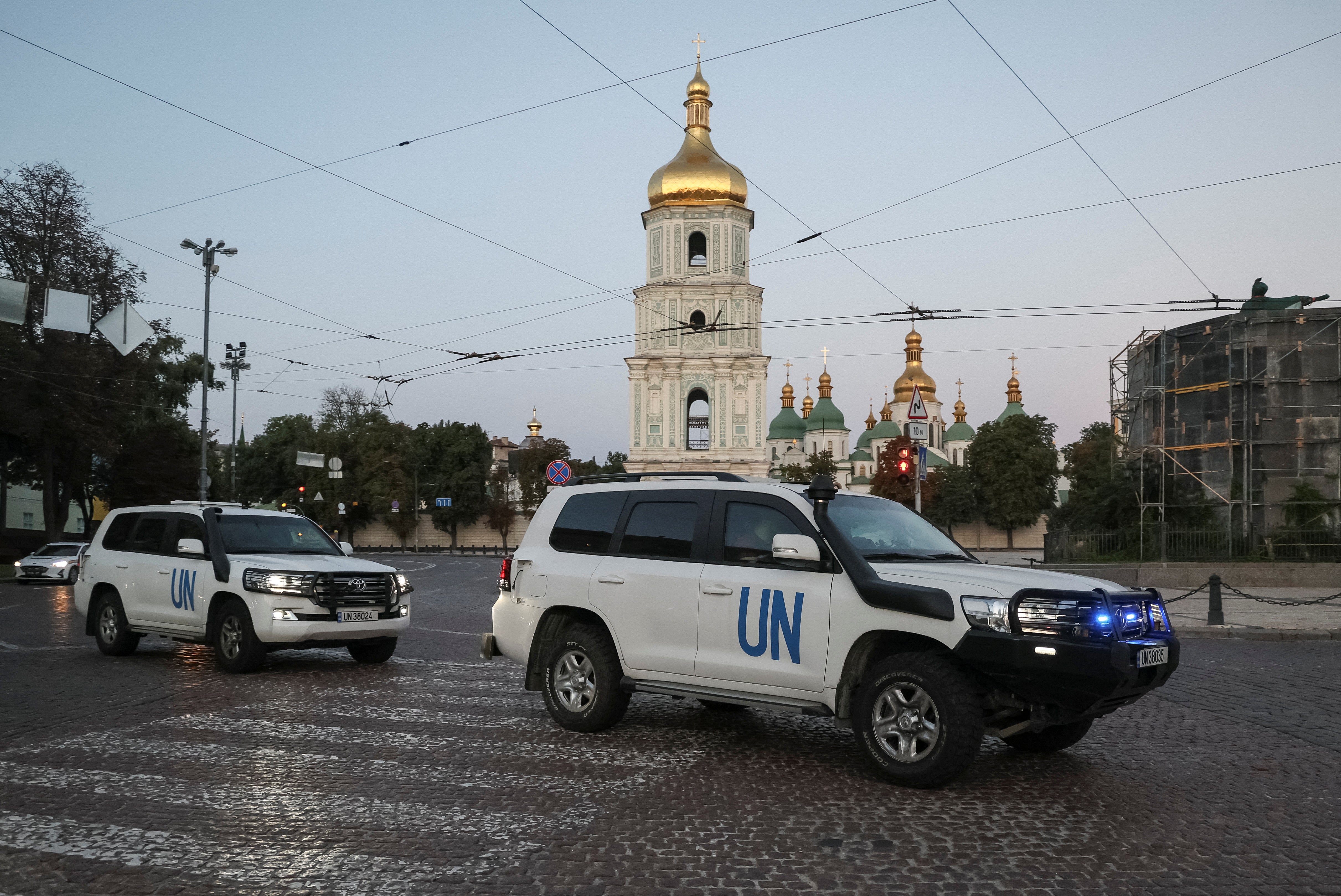 UN vehicles carry IAEA nuclear inspectors from Kyiv to Zaporizhzhia on Wednesday
