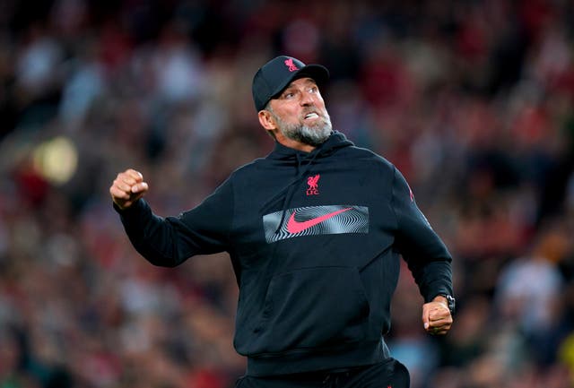 Jurgen Klopp celebrated Liverpool’s last-gasp win over Newcastle in front of the Anfield Kop (Tim Goode/PA)