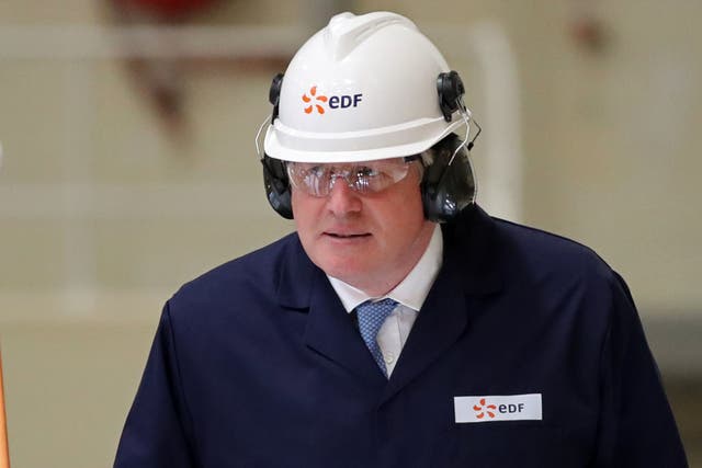 <p>Boris Johnson at EDF’s Sizewell nuclear power plant in Suffolk on Thursday</p>