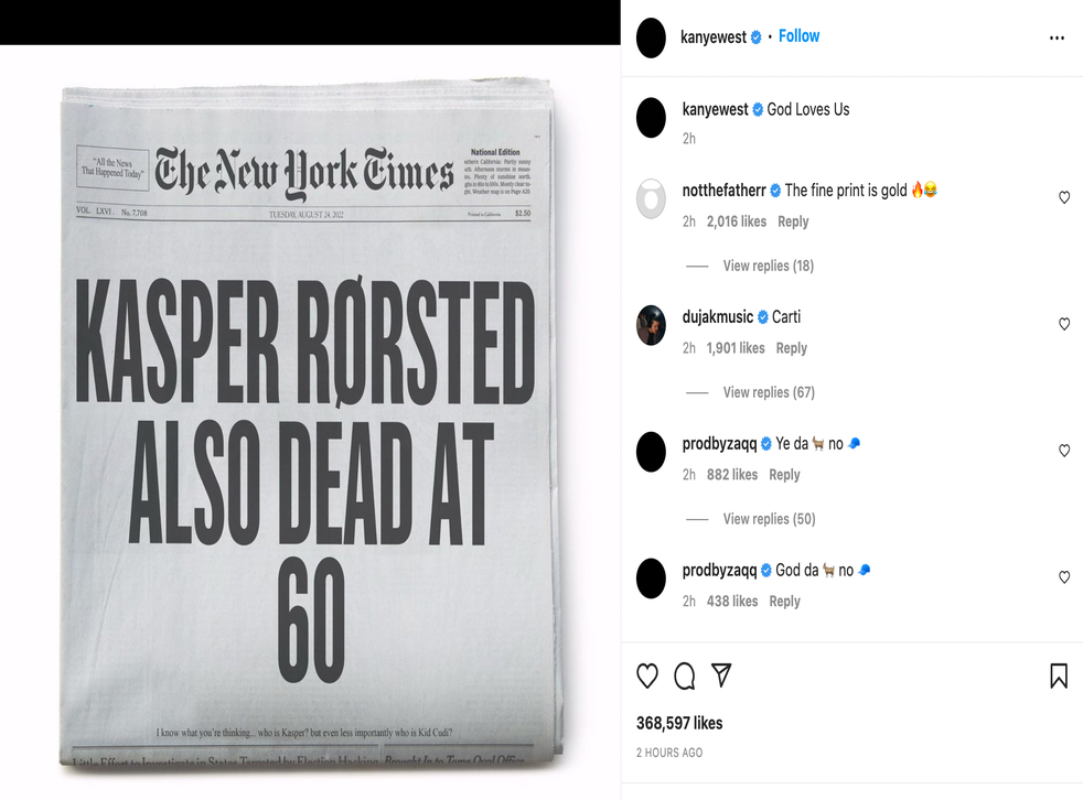 <p>Kanye West Instagram post</p>