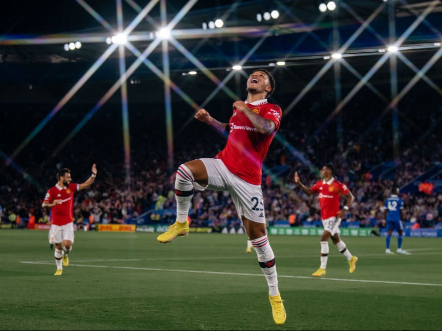 Sancho celebrates his second goal of the season