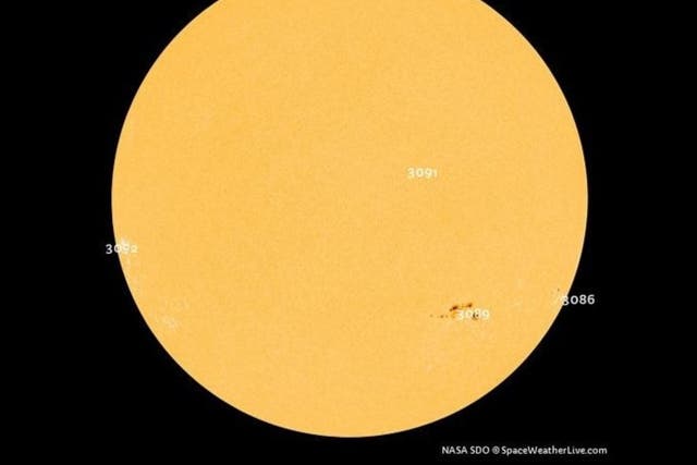 <p>Sunspot region 3089 can be seen in the bottom right quarter of the Sun facing the Earth</p>