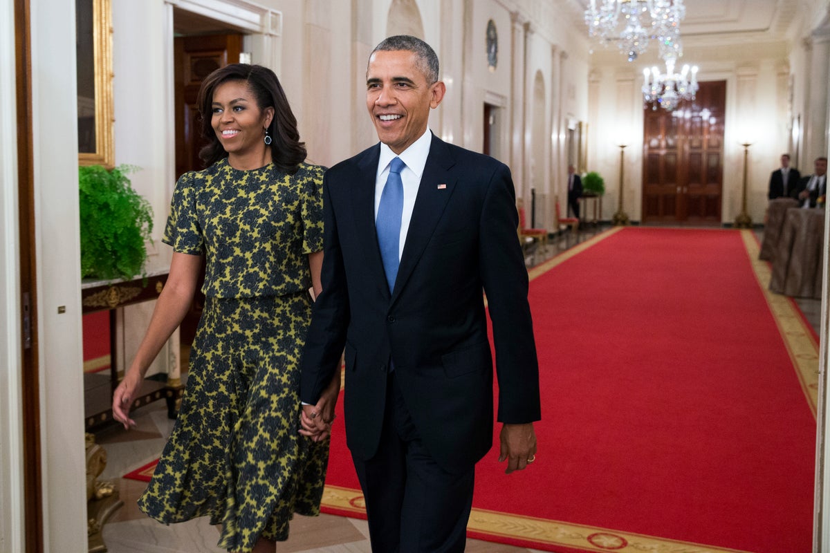 Obama presidential portraits – live: Bidens host Barack and Michelle Obama for unveiling of official paintings