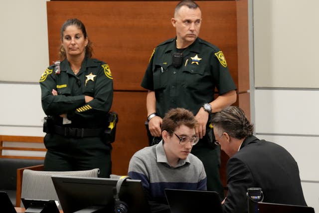 <p>Marjory Stoneman Douglas High School shooter Nikolas Cruz is escorted from the courtroom during a break in the penalty phase of his trial at the Broward County Courthouse on 30 August 2022</p>