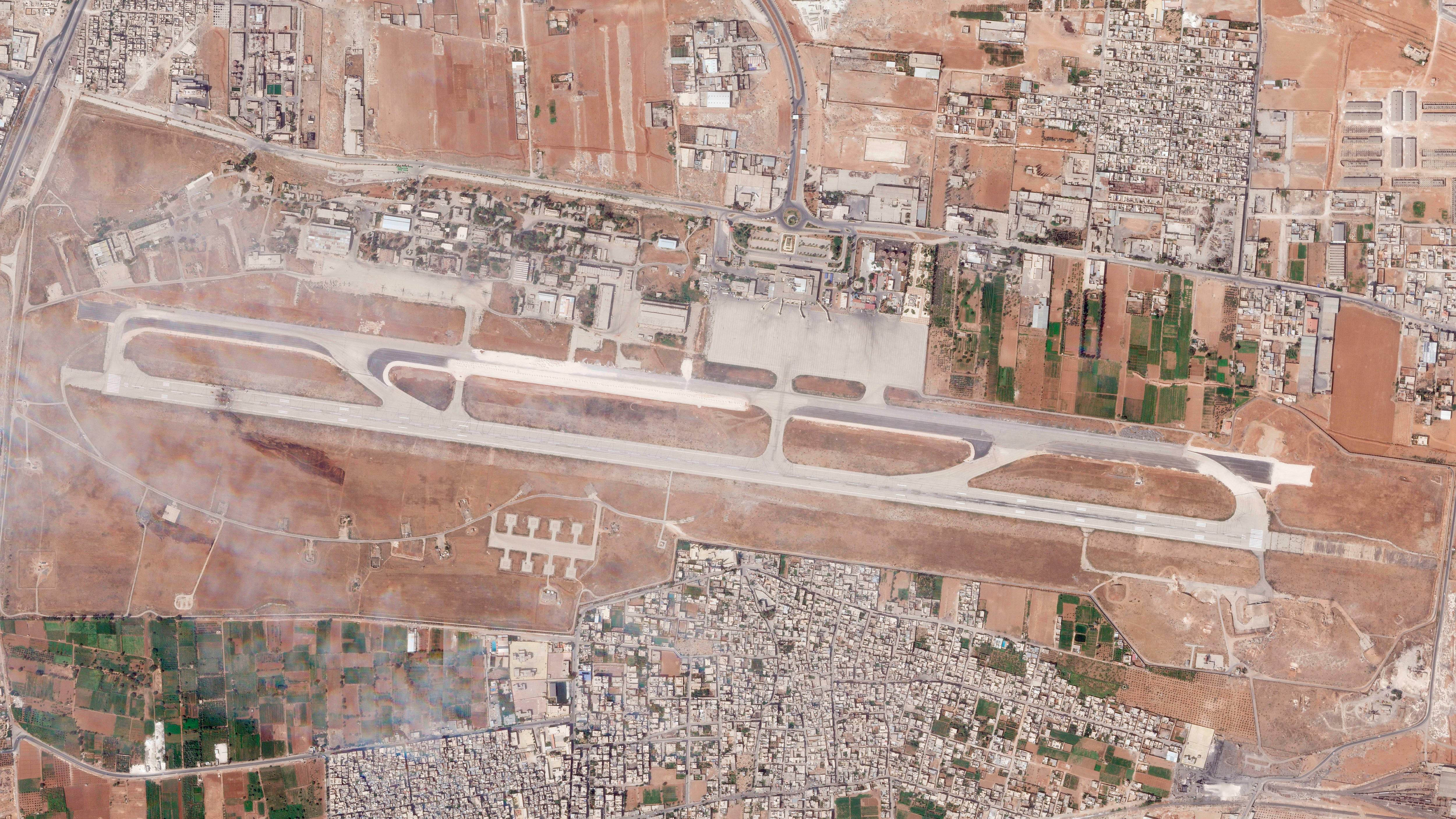 Satellite Image Israel Attack Damaged Syrian Airport Runway The   Syria 54209 