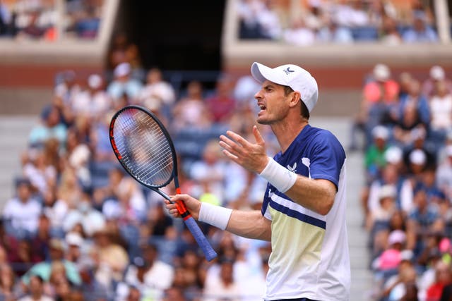 <p>Andy Murray gestures during the match</p>