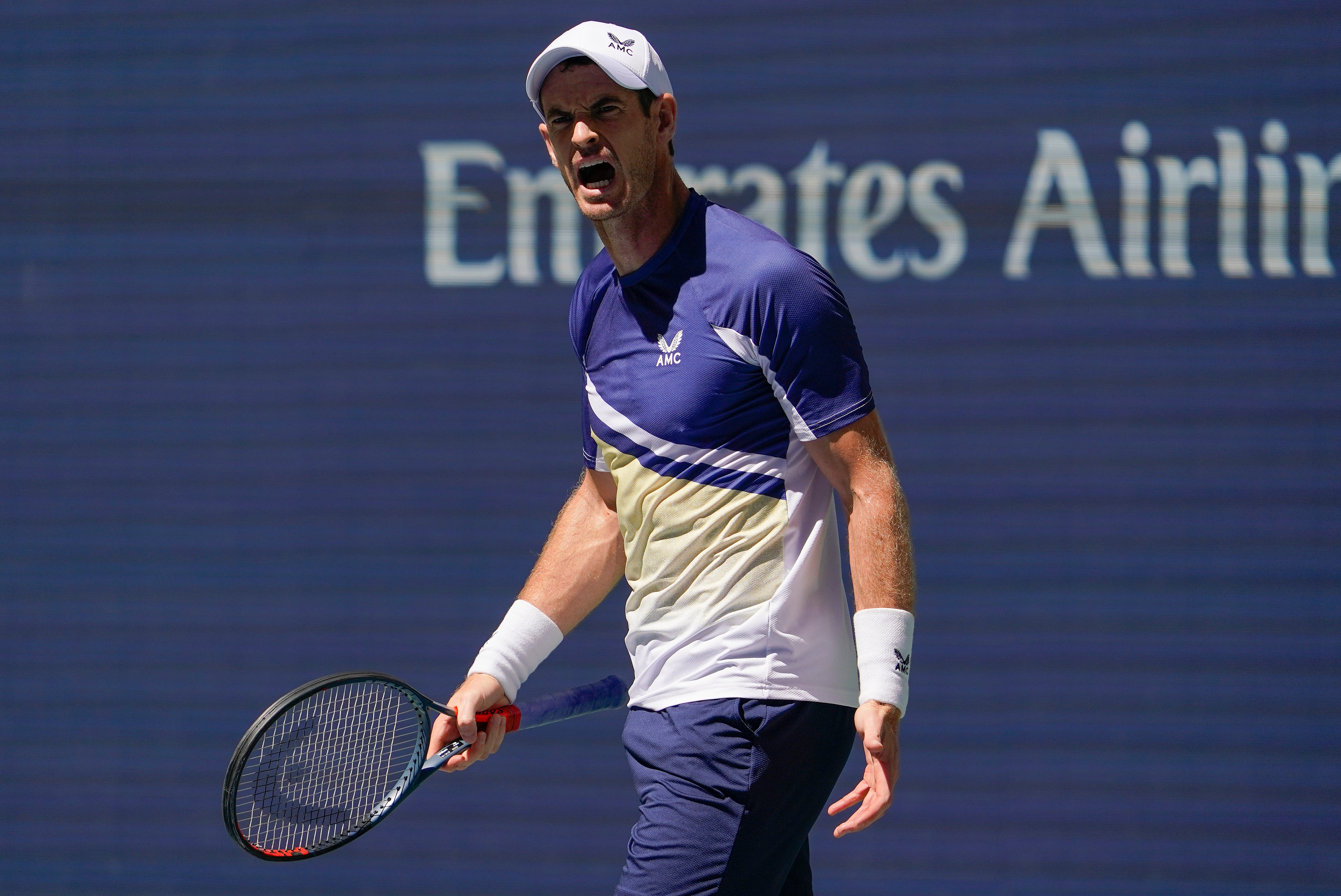 Andy Murray yells in frustration during his loss to Matteo Berrettini (Seth Wenig/AP)