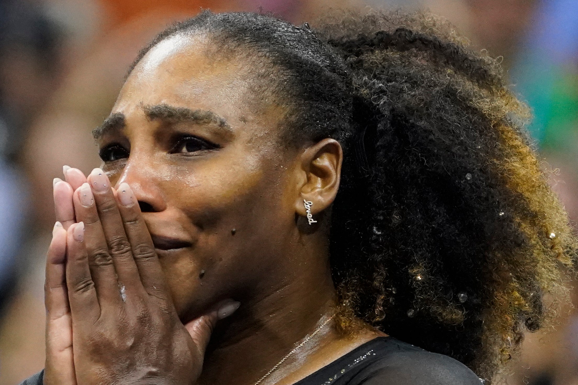 Serena Williams lets the emotions flow after her final match (John Minchillo/AP)