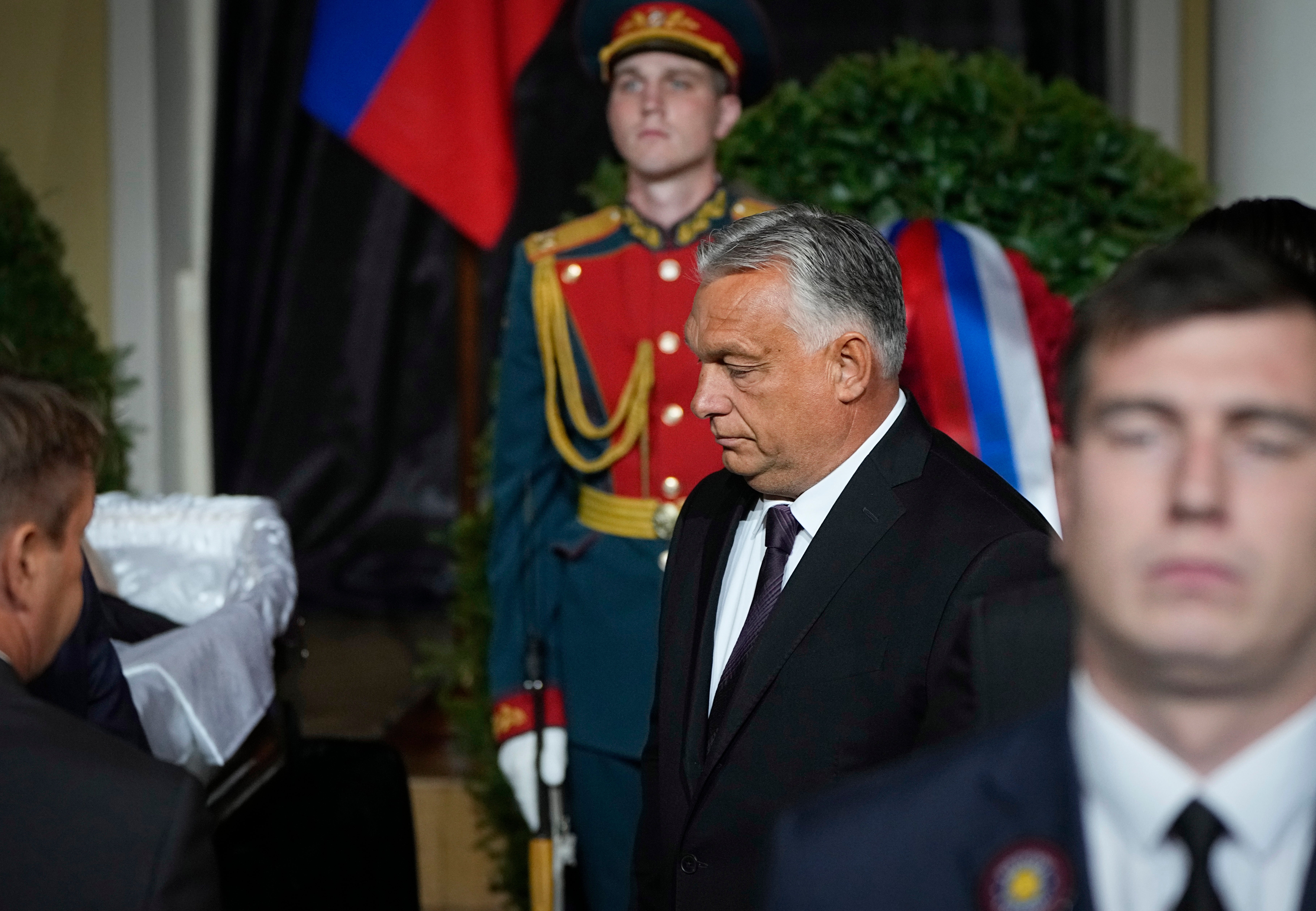 Hungarian prime minister Viktor Orban lays flowers on Saturday