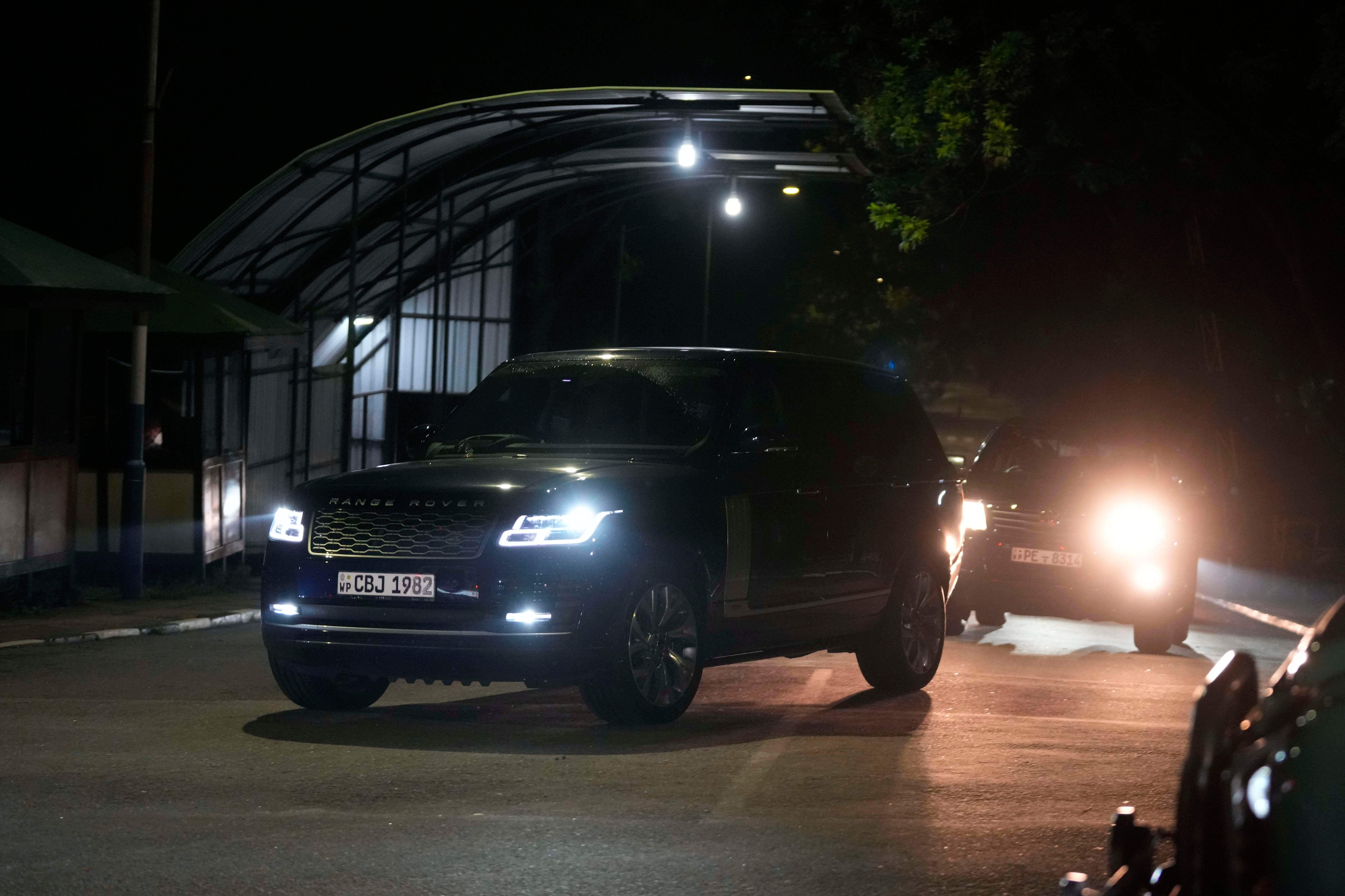 A motorcade which is believed to be conveying Sri Lanka's former president Gotabaya Rajapaksa leaves the Bandaranaike International airport in Colombo, Sri Lanka on Friday night