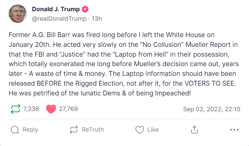 Donald Trump calls out his former attorney general Bill Barr for not moving quickly enough on the Mueller report, a report that looked at Russian interference in the 2016 presidential election