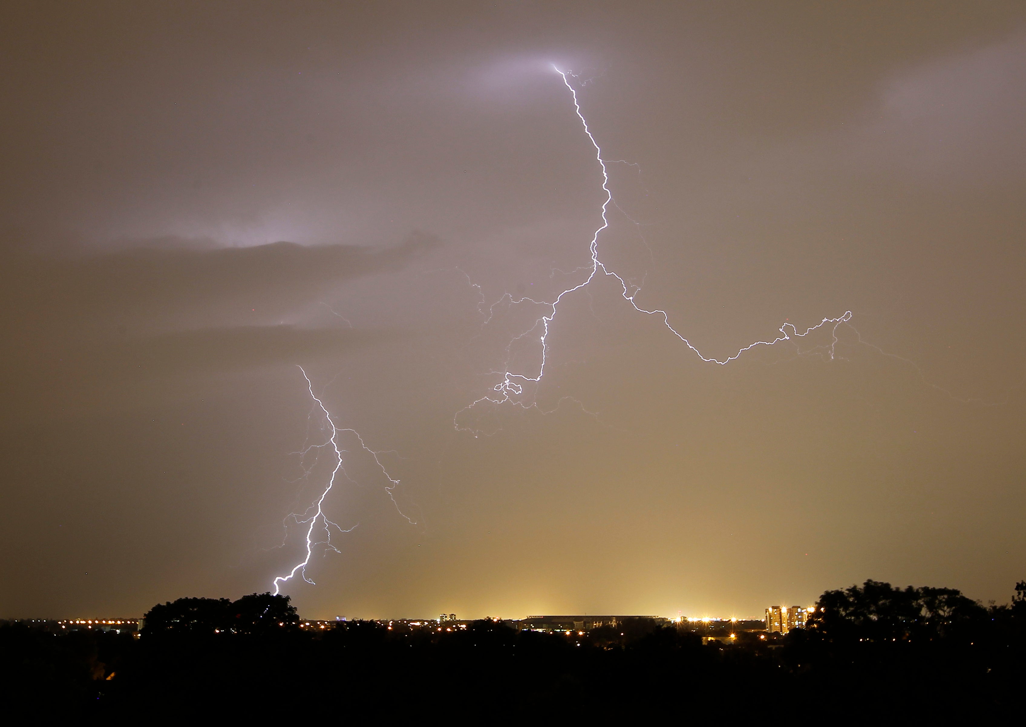 More than 36,000 lightning strikes were recorded across the UK in just 12 hours on Sunday night