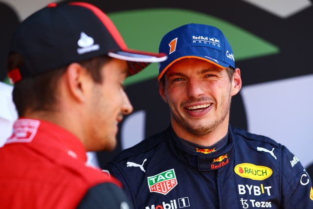 <p>All smiles: Max Verstappen (right) held off Charles Leclerc in qualifying ahead of the Dutch Grand Prix at Zandvoort </p>