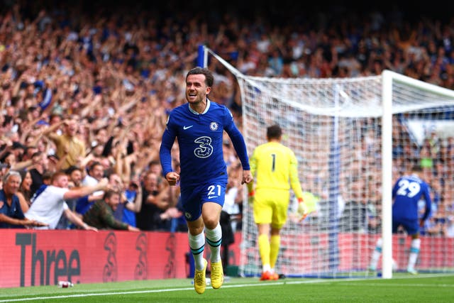 <p>Ben Chilwell celebrates scoring Chelsea’s equaliser</p>