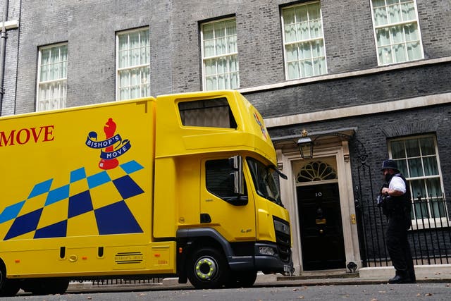 A removal van outside No 10 Downing Street (Victoria Jones/PA)