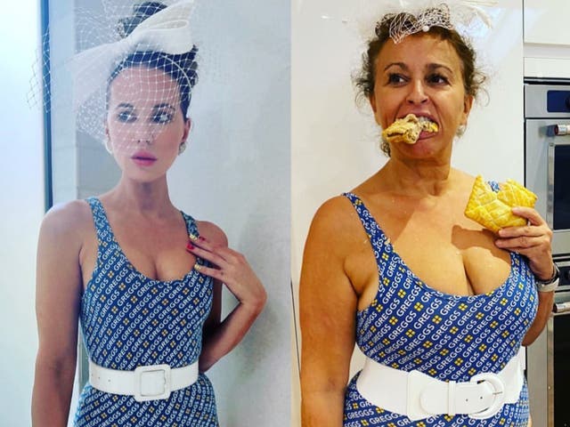 <p>Kate Beckinsale (left) and Nadia Sawalha pose in matching Greggs X Primark swimsuits</p>