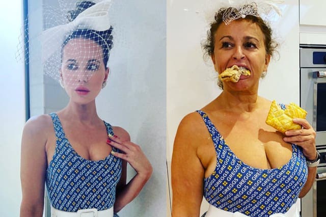 <p>Kate Beckinsale (left) and Nadia Sawalha pose in matching Greggs X Primark swimsuits</p>