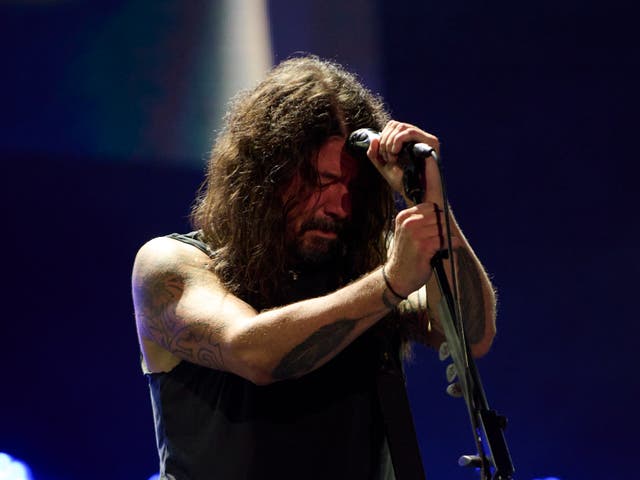 <p>Dave Grohl arrived on stage with the Foo Fighters to a deafening roar </p>