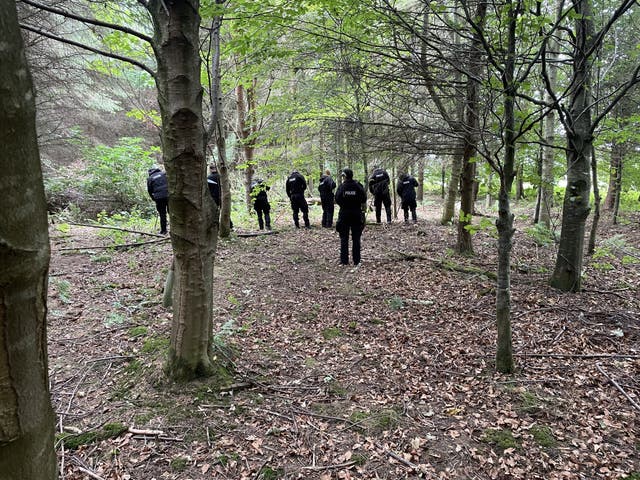 Police searching an area of woodland between Kirkwhelpington and Belsay (Dan Barker/PA)