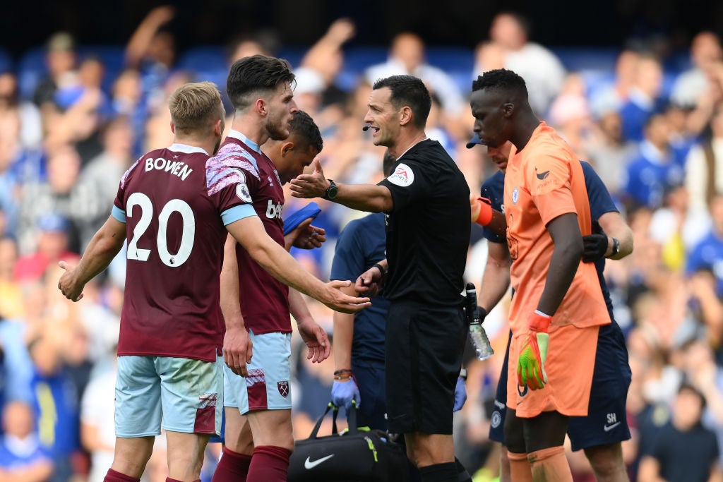 Referee Andrew Madley was asked to consult the pitchside monitor by VAR official Jarred Gillett at Stamford Bridge