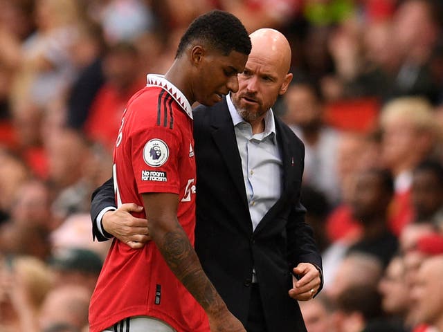 <p>Manchester United manager Erik ten Hag with Marcus Rashford</p>