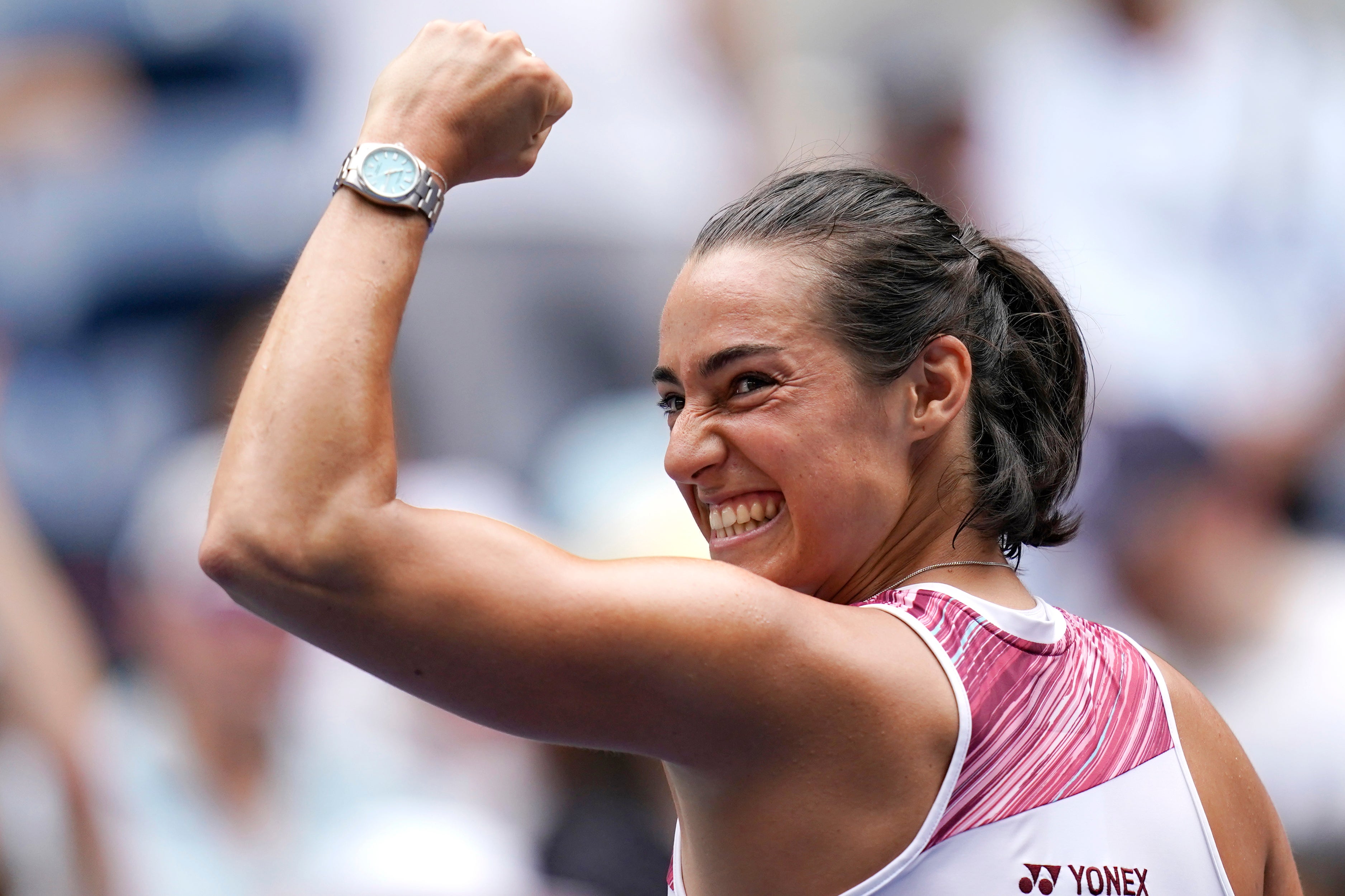 Caroline Garcia celebrates defeating Alison Riske-Amritraj (Julia Nikhinson/AP)