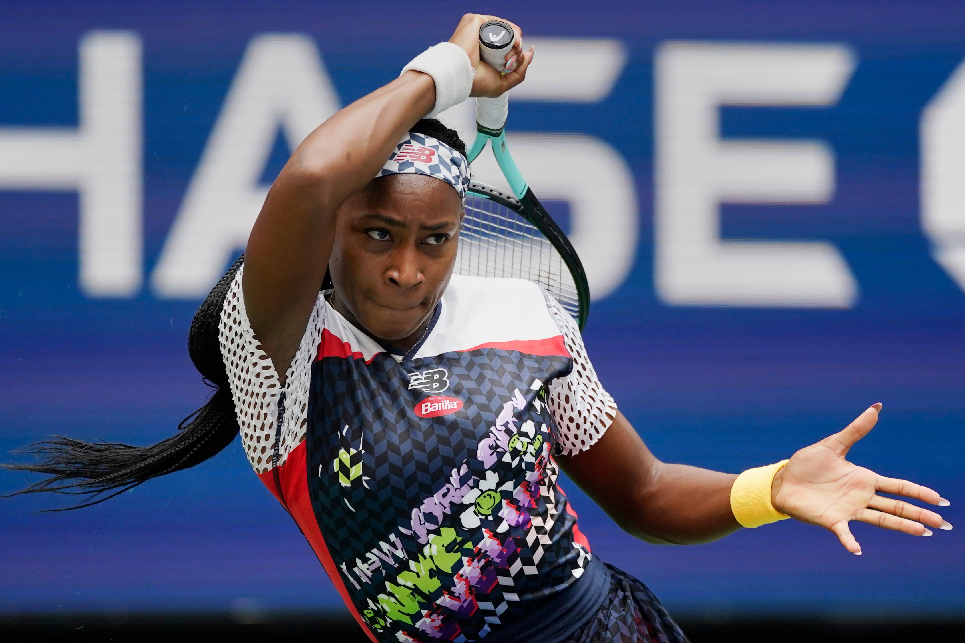 Coco Gauff strikes a forehand during her victory over Zhang Shuai (Eduardo Munoz Alvarez/AP)