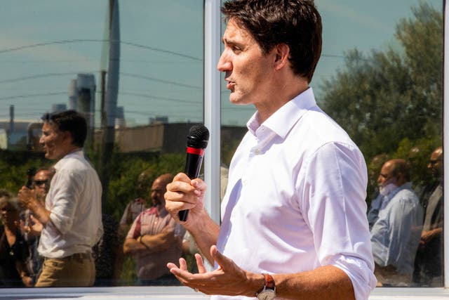 <p>Canadian prime minister Justin Trudeau gives a speech at a metalworkers’ training centre in Ontario, Canada</p>