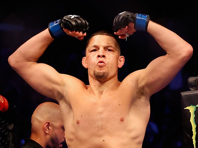 <p>UFC star Nate Diaz before his points loss to Leon Edwards in June 2021</p>