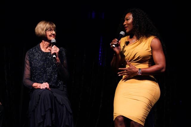 <p>Margaret Court with Serena Williams at the 2016 Hopman Cup in Perth</p>