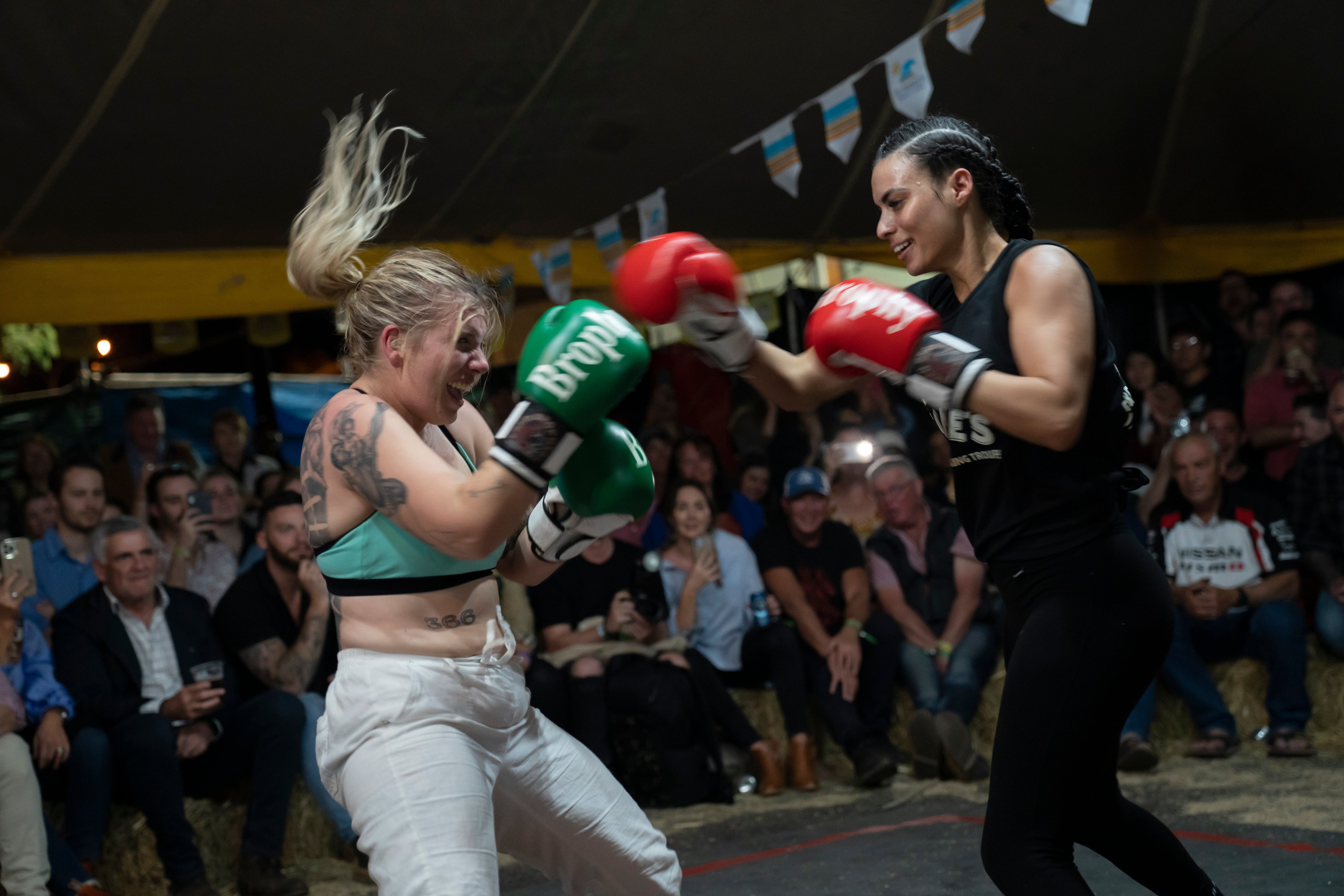 Soraya ‘Miss Mauler’ Johnston (right) fights a volunteer from the audience