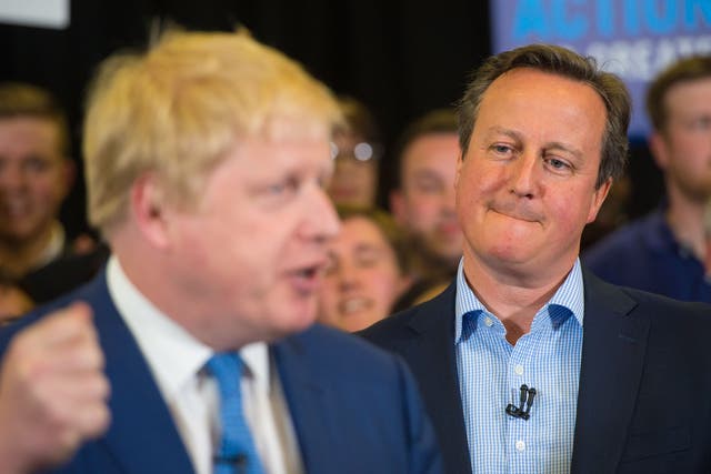 <p>Boris Johnson and David Cameron pictured together in 2016 (Dominic Lipinski/PA)</p>