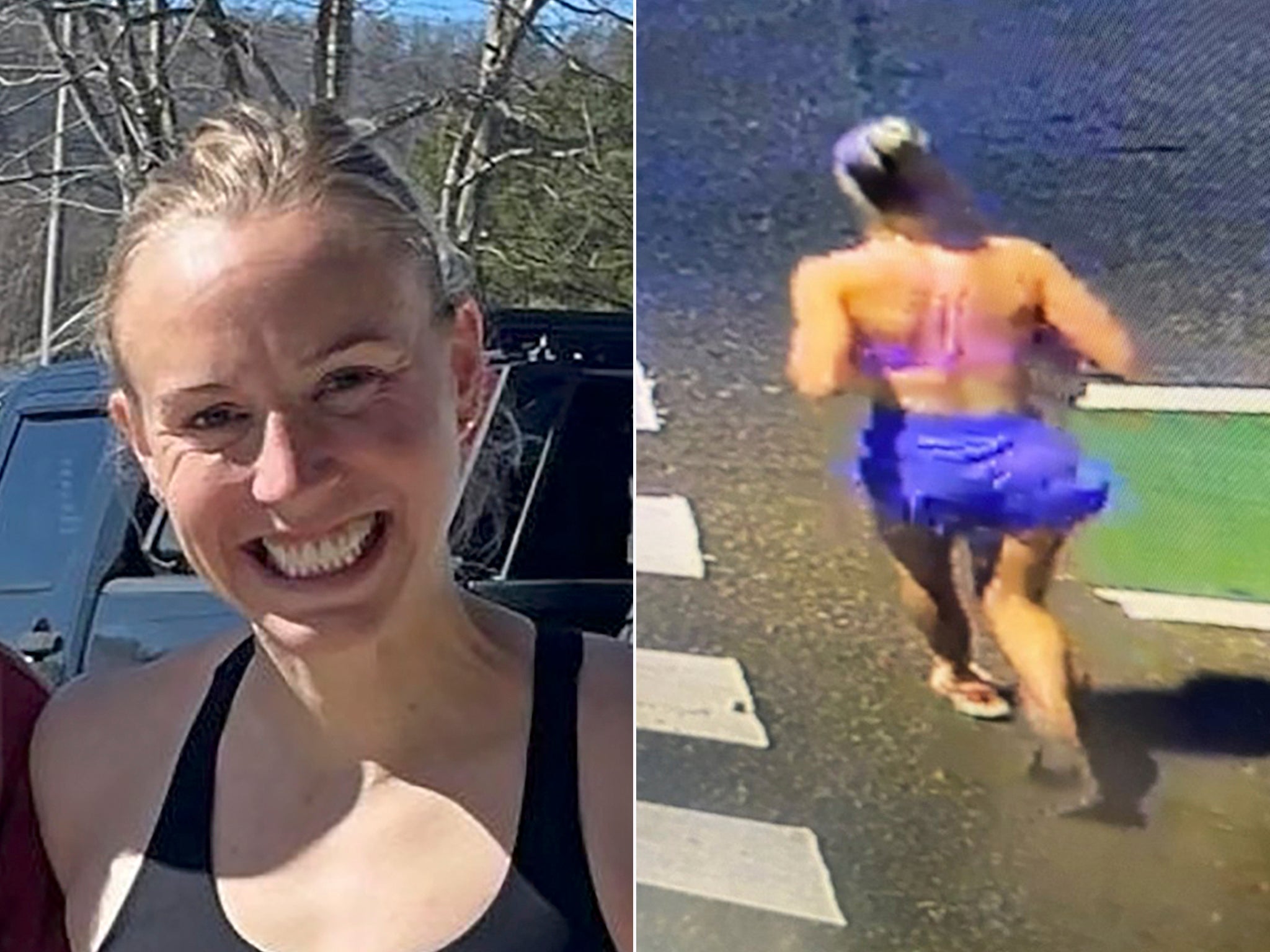 Eliza Fletcher (left) was abducted and killed while out for a run. She was captured on surveillance footage (right) moments before the attack