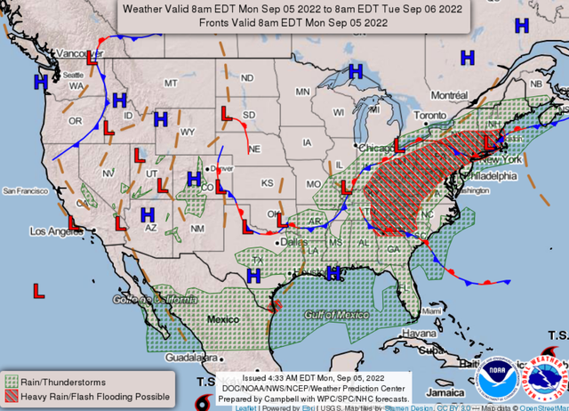 <p>Flash flood warnings were issued for 20 states on Monday, September 4</p>